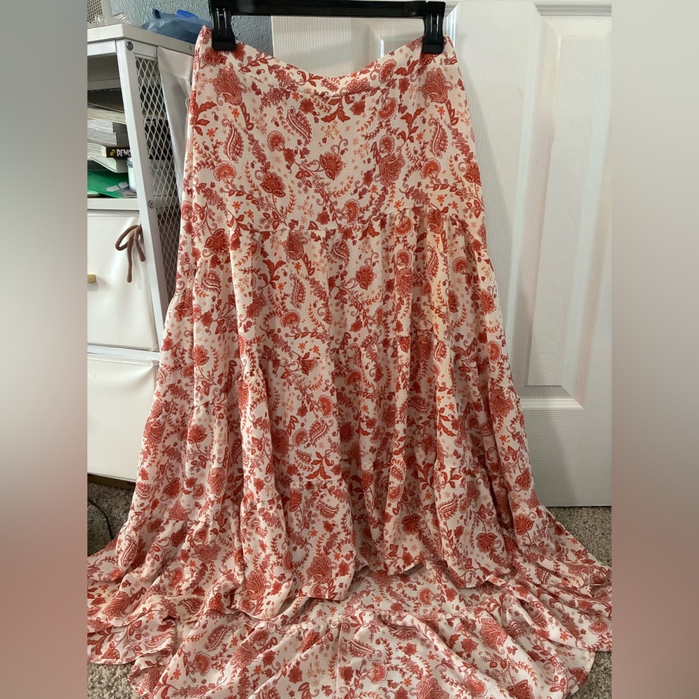 Floral Red and White Maxi Skirt